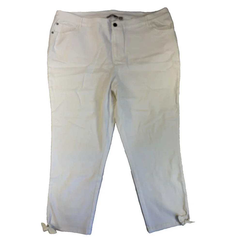 Motto Women's 22W White Soft Cropped Capri Pants Tie Hem Cottagecore Coastal